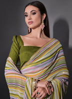Vegaa Fashion Multicolor Georgette Leriya Print Sequence Saree - Distacart
