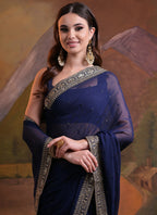 Vegaa Fashion Blue Heavy Georgette Sequence Work Saree - Distacart