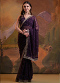 Vegaa Fashion Wine Heavy Georgette Sequence Work Saree - Distacart