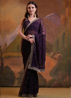Vegaa Fashion Wine Heavy Georgette Sequence Work Saree - Distacart
