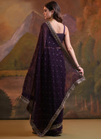 Vegaa Fashion Wine Heavy Georgette Sequence Work Saree - Distacart