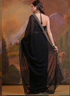 Vegaa Fashion Black Heavy Georgette Sequence Work Saree - Distacart