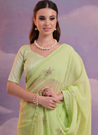 Vegaa Fashion Light Green Georgette Sequence Party Wear Saree - Distacart