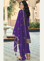 Vegaa Fashion Violet Chinon Silk Embroidered Designer Palazzo Suit