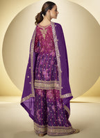 Vegaa Fashion Violet Chinon Silk Digital Print Designer Palazzo Suit