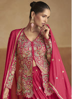 Vegaa Fashion Pink Chinon Silk Embroidered Designer Palazzo Suit - Distacart