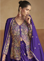 Vegaa Fashion Violet Pink Chinon Silk Embroidered Designer Palazzo Suit - Distacart