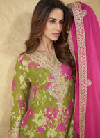 Vegaa Fashion Mehendi Chinon Silk Digital Print Designer Palazzo Suit