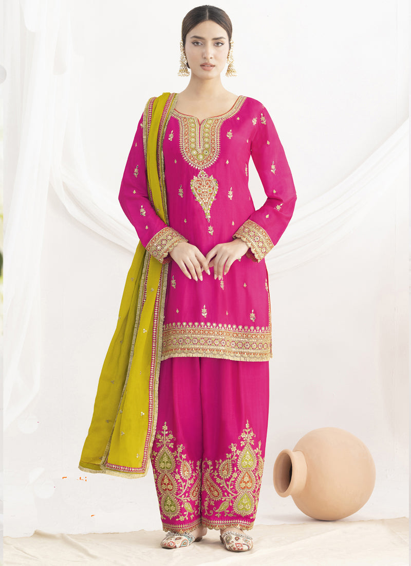 Vegaa Fashion Pink Chinon Silk Embroidered Designer Salwar Suit - Distacart