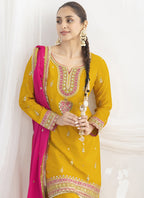Vegaa Fashion Yellow Chinon Silk Embroidered Designer Salwar Suit - Distacart