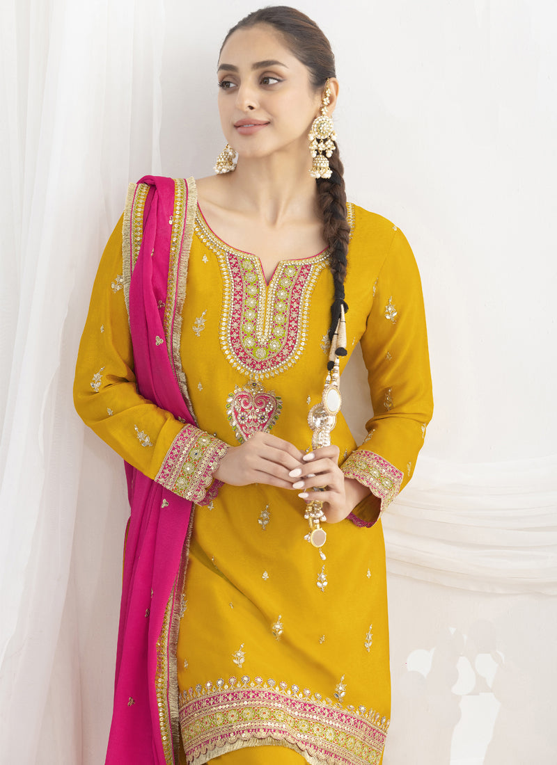 Vegaa Fashion Yellow Chinon Silk Embroidered Designer Salwar Suit - Distacart