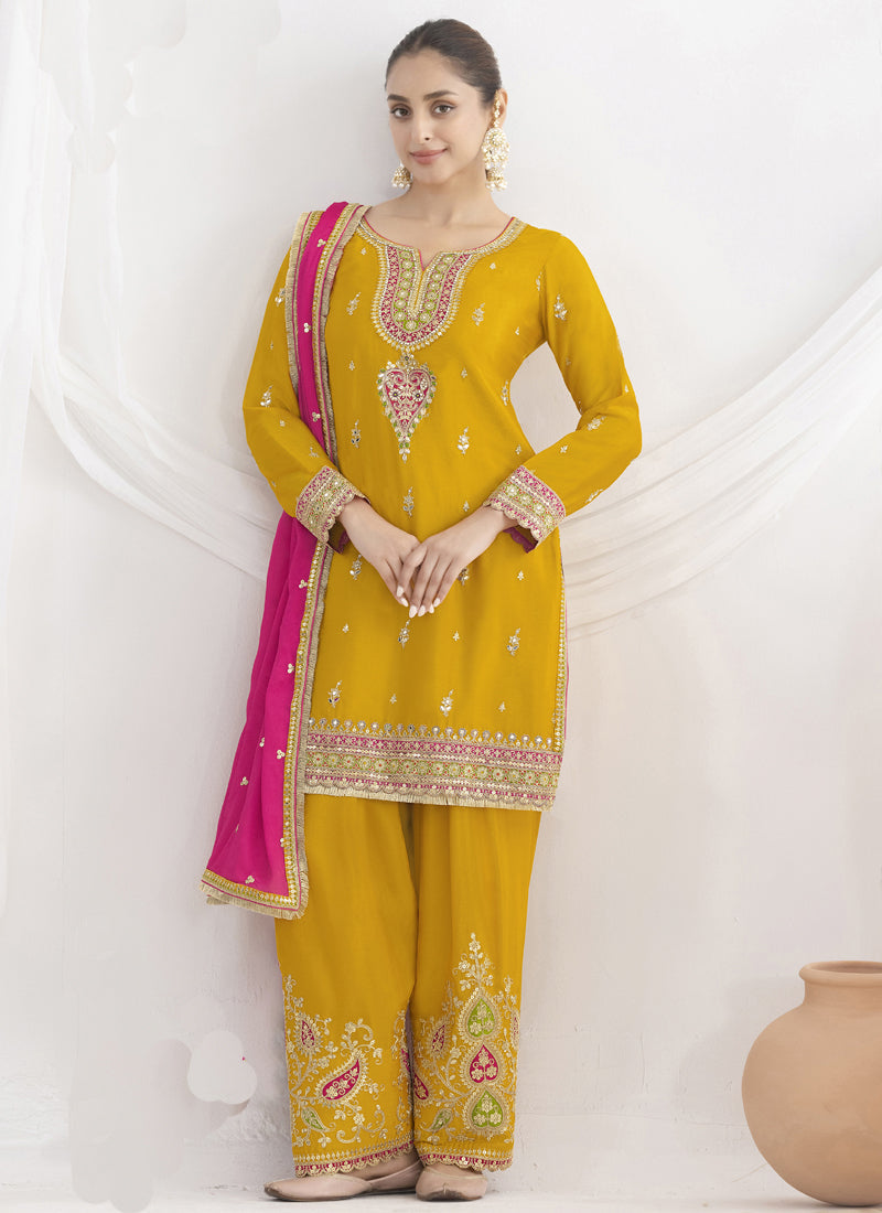 Vegaa Fashion Yellow Chinon Silk Embroidered Designer Salwar Suit - Distacart