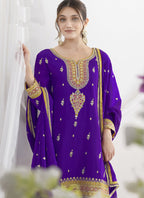 Vegaa Fashion Violet Chinon Silk Embroidered Designer Salwar Suit - Distacart