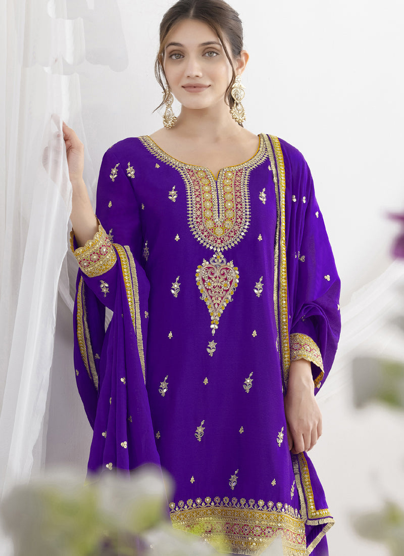 Vegaa Fashion Violet Chinon Silk Embroidered Designer Salwar Suit - Distacart