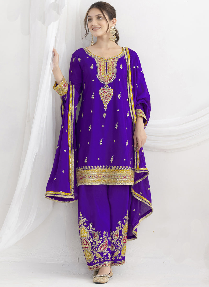 Vegaa Fashion Violet Chinon Silk Embroidered Designer Salwar Suit - Distacart