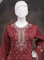 Vegaa Fashion Maroon Vichitra Silk Embroidered Palazzo Suit - Distacart