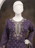 Vegaa Fashion Violet Vichitra Silk Embroidered Palazzo Suit - Distacart