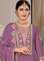 Vegaa Fashion Onion Pink Chinon Silk Embroidered Designer Palazzo Suit - Distacart
