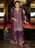 Vegaa Fashion Purple Chinon Silk Embroidered Designer Palazzo Suit - Distacart