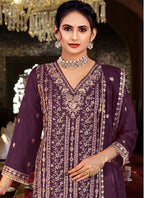 Vegaa Fashion Purple Chinon Silk Embroidered Designer Palazzo Suit - Distacart