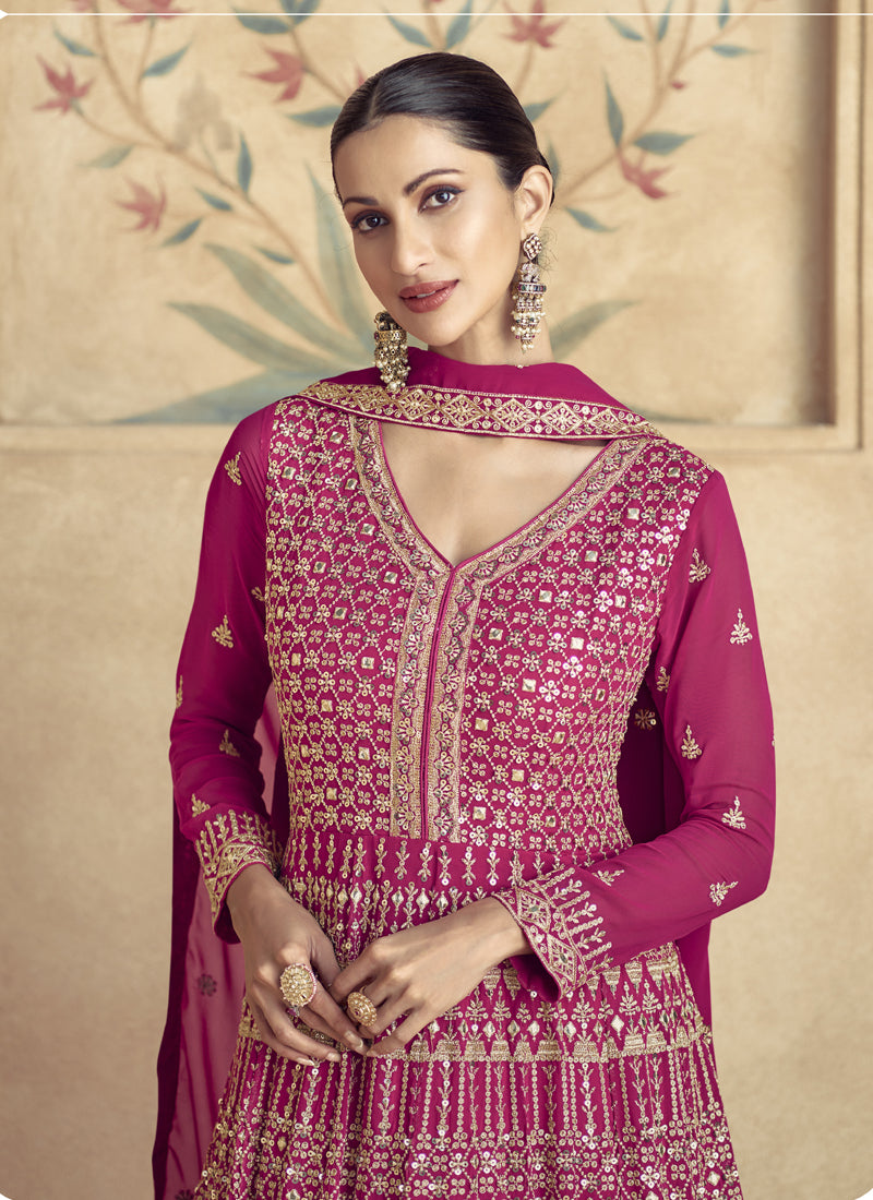 Vegaa Fashion Pink Real Georgette Embroidered Anarkali Suit