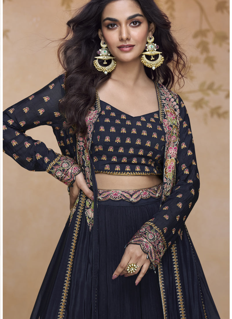 Vegaa Fashion Lavender Simar Silk Embroidered Wedding Wear Lehenga Style Suit - Distacart