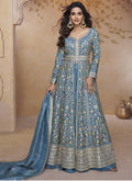 Vegaa Fashion Sky Blue Simar Silk Embroidered Wedding Wear Lehenga Style Suit - Distacart