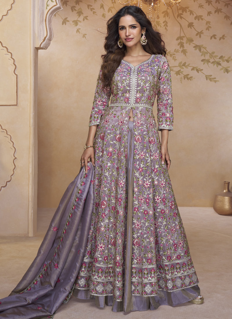Vegaa Fashion Blue Georgette Embroidered Wedding Wear Lehenga Style Suit - Distacart