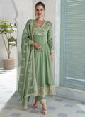Vegaa Fashion Parrot Green Premium Silk Embroidered Sequence Anarkali Suit - Distacart