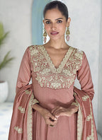 Vegaa Fashion Peach Premium Silk Embroidered Sequence Anarkali Suit - Distacart