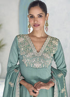 Vegaa Fashion Sky Blue Premium Silk Embroidered Sequence Anarkali Suit - Distacart