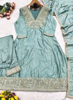 Vegaa Fashion Sky Blue Premium Silk Embroidered Sequence Anarkali Suit - Distacart