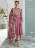 Vegaa Fashion Onion Pink Premium Silk Embroidered Sequence Anarkali Suit - Distacart