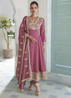 Vegaa Fashion Onion Pink Premium Silk Embroidered Sequence Anarkali Suit - Distacart