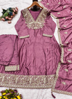 Vegaa Fashion Onion Pink Premium Silk Embroidered Sequence Anarkali Suit - Distacart