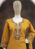Vegaa Fashion Yellow Simar Silk Embroidered Palazzo Suit