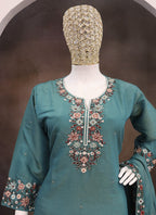 Vegaa Fashion Turquoise Simar Silk Embroidered Palazzo Suit