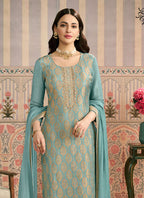 Vegaa Fashion Light Blue Jacquard Silk Hand Work Designer Salwar Suit - Distacart