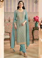 Vegaa Fashion Light Blue Jacquard Silk Hand Work Designer Salwar Suit - Distacart