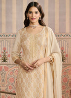 Vegaa Fashion Off White Jacquard Silk Hand Work Designer Salwar Suit - Distacart