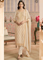 Vegaa Fashion Off White Jacquard Silk Hand Work Designer Salwar Suit - Distacart