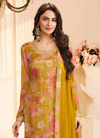 Vegaa Fashion Yellow Chinon Silk Embroidered Digital Print Designer Salwar Suit - Distacart