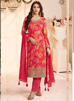 Vegaa Fashion Red Chinon Silk Embroidered Digital Print Designer Salwar Suit - Distacart