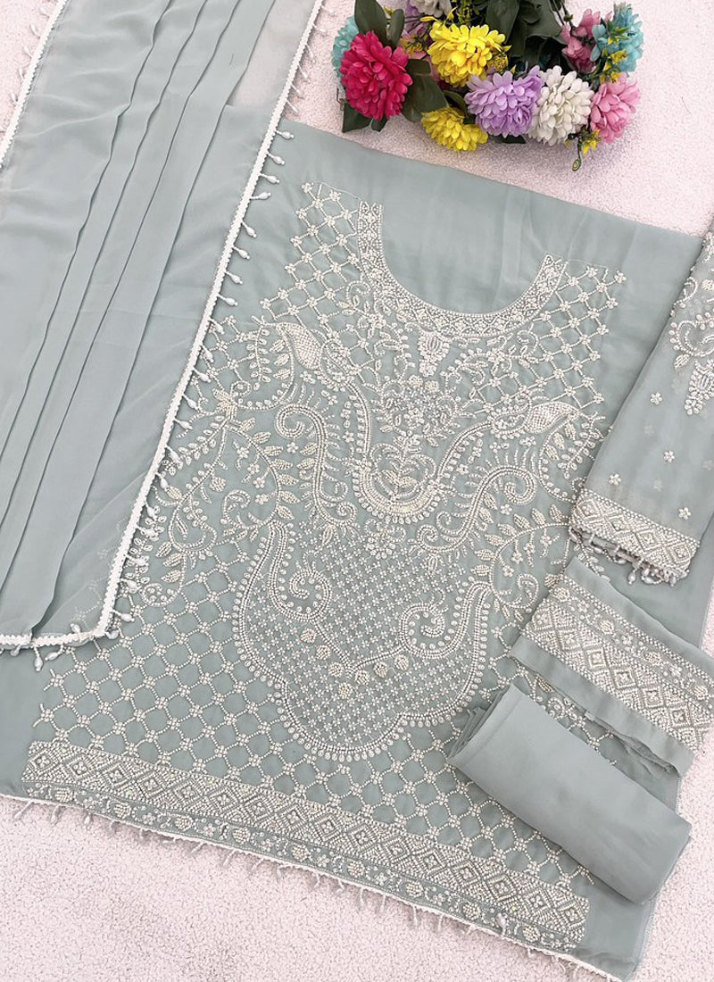 Vegaa Fashion Light Sky Blue Georgette Embroidered Beads Designer Salwar Suit - Distacart