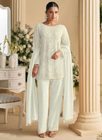 Vegaa Fashion Off White Georgette Embroidered Beads Designer Salwar Suit - Distacart