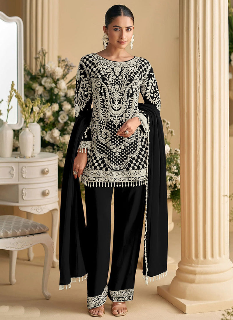 Vegaa Fashion Black Georgette Embroidered Beads Designer Salwar Suit - Distacart