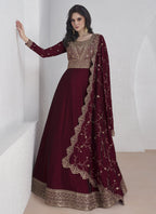 Vegaa Fashion Maroon Vichitra Silk Sequence Anarkali Suit