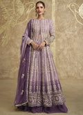 Vegaa Fashion Lavender Real Georgette Embroidered Lehenga Style Suit