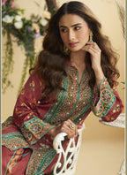 Vegaa Fashion Maroon Crepe Silk Emblissed Mirror Work Designer Cord Set - Distacart