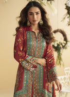 Vegaa Fashion Maroon Crepe Silk Emblissed Mirror Work Designer Cord Set - Distacart